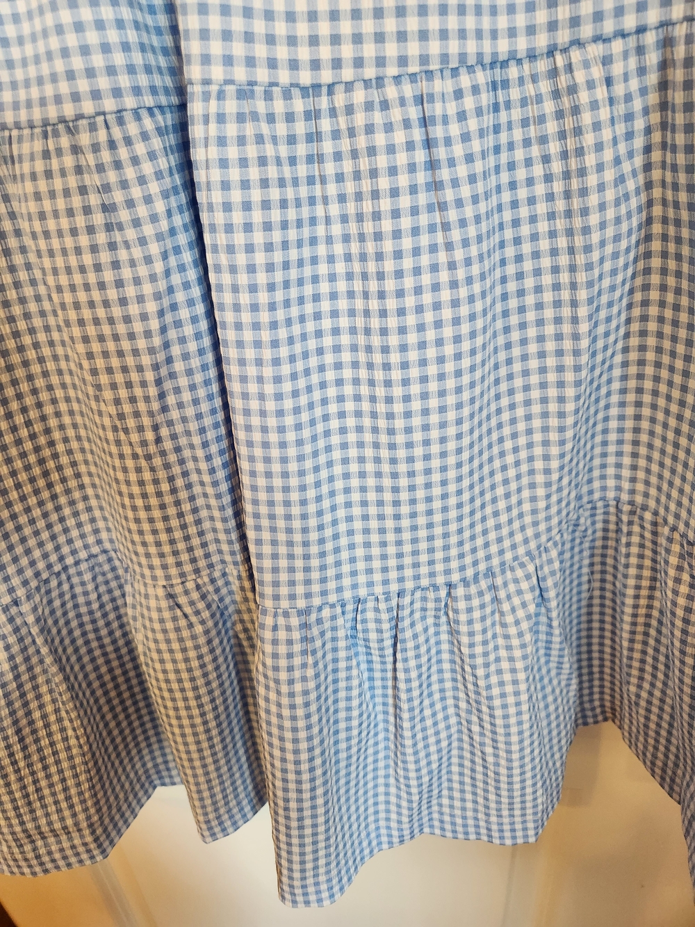 White Birch Light Blue Gingham Smocked Tiered Dress Size 1X Flutter Sleeve Lined - Picture 6 of 13